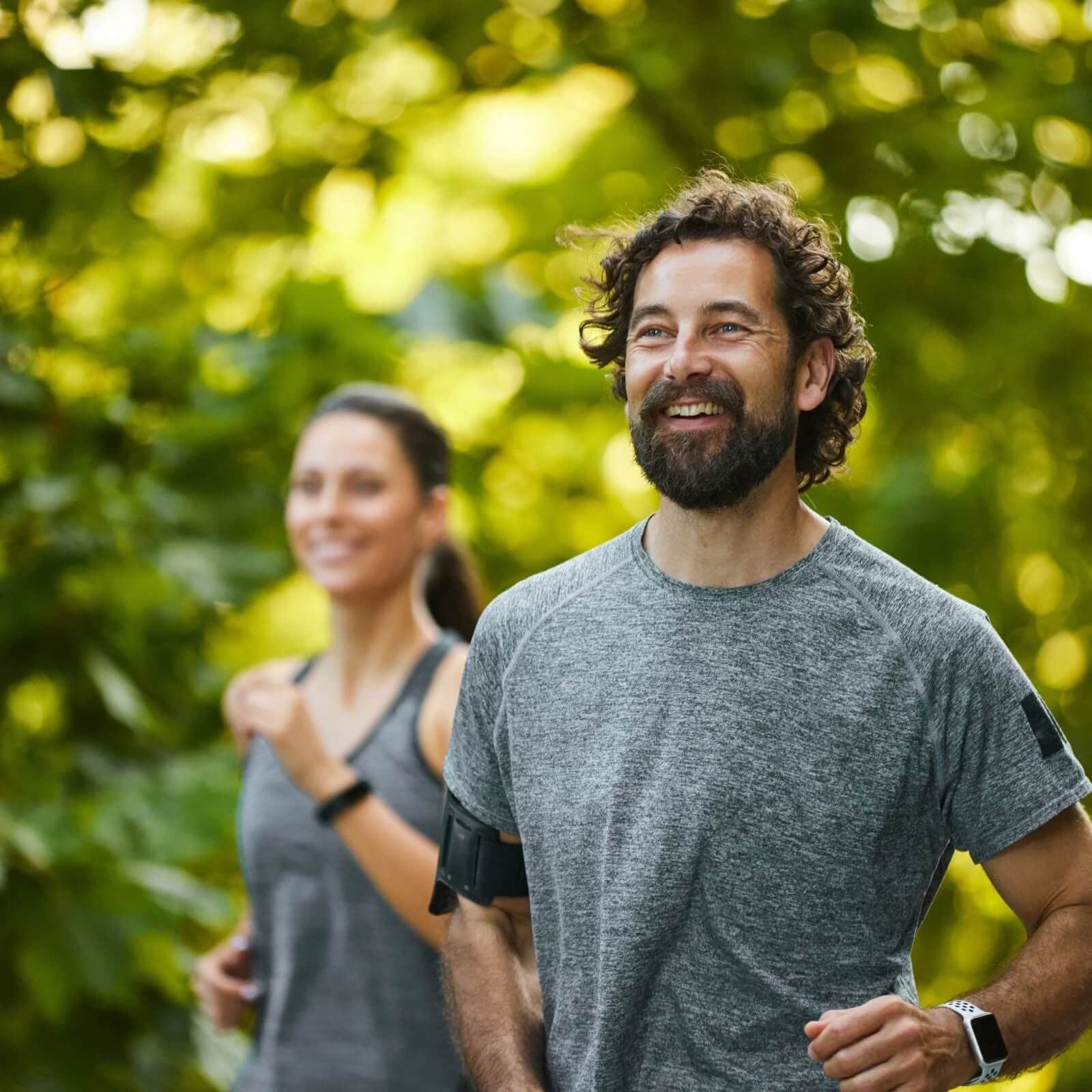 Two people running outdoors
